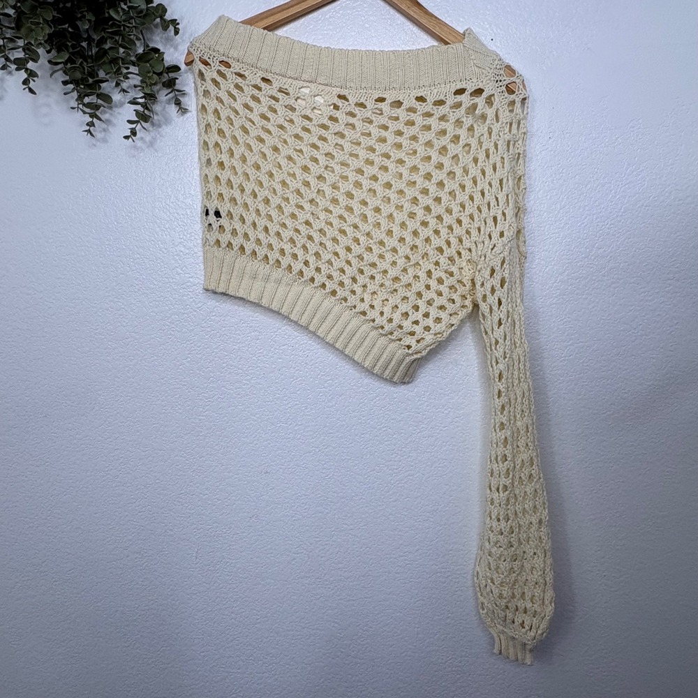 Maeve Anthropologie One Shoulder Crochet Sweater Ivory Sheer One Size Asymmetric - Picture 4 of 5